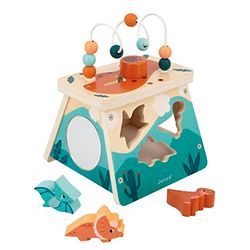 Janod Volcán Multiactividades-5 Actividades-Juguete Estímulo 1.ª Infancia-Motricidad-Dinosaurios Madera FSC-A Partir de 12 Meses, J05827, Multicolor, Small (JURATOYS