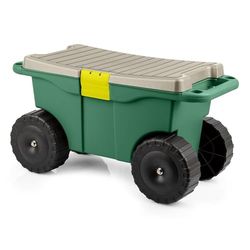 Pure Garden Carrello da giardino con seduta – Contenitore in plastica con panca e vassoio interno per attrezzi – Sgabello da giardinaggio per diserbo e semina (verde)