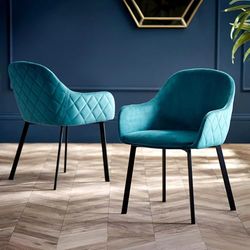 Julian Bowen Lot de 2 chaises de Salle à Manger Lima - Velours Bleu Sarcelle, Taille Unique