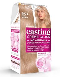 L'Oreal Paris Casting Creme Gloss semi-permanent hair dye, blends away grey hair leaving a radiant hair colour, blonde hair dye 801 Satin Blonde