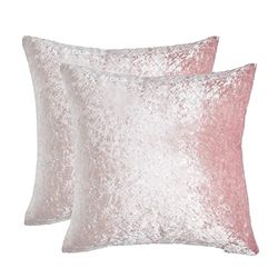 Sienna Verpletterd fluwelen set van 2 kussenslopen 18 x 18 voor woonkamer, slaapkamer, effen, decoratieve luxe slaapbank, 45 x 45 cm, blush roze