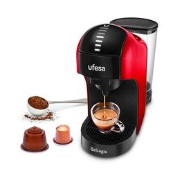 UFESA Bellagio Machine à Café Capsule 3 en 1, Cafetière Nespresso, Dolce Gusto Machines, Café Moulu, Écran Tactile Digital avec 7 Niveaux, Réservoir 1 L, 15 BAR, 1400 W