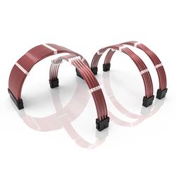 LINKUP - 30cm PSU Ingekapselde Kabelverlenging GPU PC-voeding, gevlochten, met kabelklem | 1x 24 P (20+4) | 1x 8 P (4+4) CPU | 2x 8 P (6+2) GPU Set | 300mm - Metalen Roze