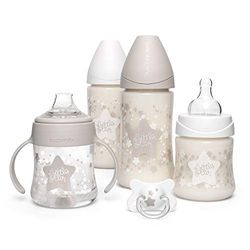 Suavinex Set för nyfödda, 2 x nappflaskor 270 ml + babyflaska 150 ml + babyflaska 150 ml med handtag + fysiologisk napp-2–4 månader med silikonsugare, färg vit