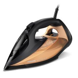 Philips Azur 7000 Series Plancha de vapor - 2800W, 50g/min Vapor Continuo, 250g de golpe de vapor, Vapor Vertical, Suela SteamGlide Elite, Negro/Dorado (DST7040/80)