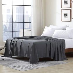 Cathay Luxury Silky Soft Polyester Single Flat Sheet, Queen Size, Gray