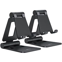 NULAXY Lot de 2 Supports de téléphone Pliables pour Bureau, entièrement réglables - Compatible avec iPhone 15 14 13 12 11 XS XR X 8, Huawei, Samsung, Tous Les Smartphones, Noir et Noir