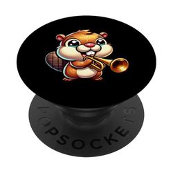 Adorable Beaver Playing Trumpet Funny Art PopSockets Adhesive PopGrip
