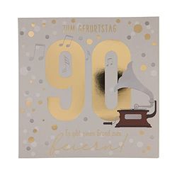 Depesche 11515-056 cijferkaart voor 90e verjaardag met muziek, verfijnde vouwkaart met originele tekst aan de binnenkant, incl. envelop, formaat 15,5 x 15,5 cm