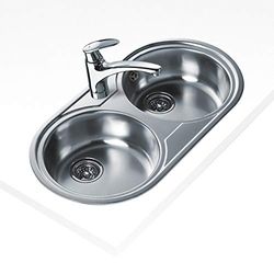 FREGADERO DR-80 2C 1Ø Fregadero inox 2 cubetas redondas, 140mm, Øgrifo, Mueble 80