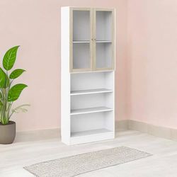 Dmora - Bibliothèque Alixane, Etagère de Bureau, Porte-Livre Mobile, Librairie, 79x28 h203 cm, Blanc et Chêne