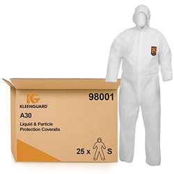 KleenGuard A30 98001 Vloeistofdichte en deeltjesdichte beschermpak – wit, S, 1 x 25 (in totaal 25 stuks)
