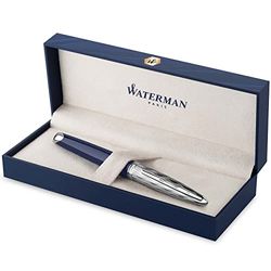 Waterman Carène pluma estilográfica | Metalizada y lacada en azul | Capuchón labrado | Plumín mediano de 18 K | Tinta azul | Estuche de regalo