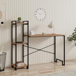 Stylish Study Desk, Atlantic Pine & Black, 120 x 108 x 45 cm | 100% melamina Coated Particle Board & Metal Frame | Durevole & Modern Design for Home Office