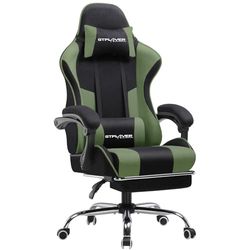 GTPLAYER Sedia da gioco ergonomica, sedia da gioco, sedia da ufficio, sedia da gioco con schienale regolabile a 135°, altezza regolabile, seduta in tessuto verde