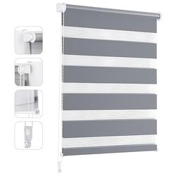 Sekey Store Double Klemmfix sans perçage pour fenêtre, Store Double de 95 cm de Large, Store Enrouleur Duo, Protection Solaire, 95 x 150 cm, Gris