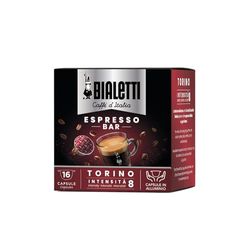 Bialetti Caffè d'Italia, Box 16 Capsule, Torino, Intensità 8, Compatibili con Macchine Bialetti sistema chiuso, 100% Alluminio