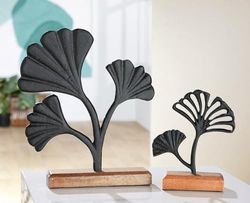 Pack of 12 Stand relief, Ginkgo, Mango wood, black, PU 12, 2 assorted, L. 5 cm, W. 10 cm, H. 17 cm