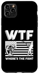 WTF Dov'è il pesce? Pescatore Pescatore USA Bandiera Pesca Custodia per iPhone 11 Pro Max