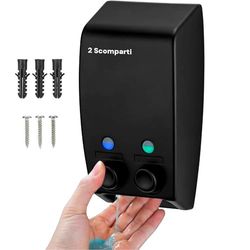 Avilia Dispensador de jabón de Pared con 2 recipientes, Color Negro, Ideal para baño y Cocina, Contenido para dispensador de 450 ml, de plástico, 13,5 x 8 x 25 cm