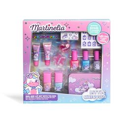 MARTINELIA - Cofanetto di bellezza unicorno per bambini - Set di trucco per ragazza: 5 smalti per unghie + 2 lucidi + 1 scatola in metallo + accessori e stencil per nail art - Regalo per ragazza da 3