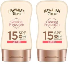 Hawaiian Tropic Satin Protection MINI Ultra Radiance - Loción Solar Protectora SPF 15, Protege y Suaviza la Piel, Fragancia Frutas Tropicales, Formato Viaje 100 ml (Paquete de 2)