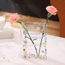 PORPAN Boek vaas, acryl boek vaas voor bloemen, boek bloem vaas helder, boek vormige vaas, een boek over bloemen vaas, moderne decoratieve vaas voor thuis, kantoor, slaapkamer, woonkamer, eettafel
