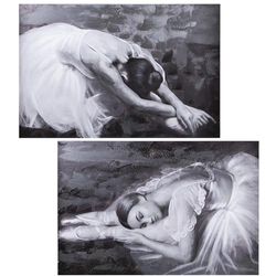 DRW Afbeelding op canvas met ballerina's van hout, verschillende kleuren, 80 x 120 x 3 cm