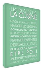 Feel Good Art Toile sur Cadre Art Mural de Style Moderne/Typographique Règles de Cuisine Vert Pâle 30 x 20 x 4 cm Petit