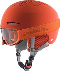 ALPINA Unisexe - Enfants, ZUPO Set (+Piney) Casque de Ski, Pumpkin-Orange Matt, 48-52 cm