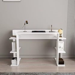 Modern Study Desk, bianco, 122,7 x 77 x 45 cm, 100% melamina, spessore 18 mm, elegante e funzionale per la casa, l'ufficio e lo studio