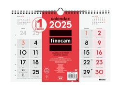 Finocam - Calendario Neutro de Pared Números Grandes 2025 Mes Vista Enero 2025 - Diciembre 2025 (12 meses) Catalán