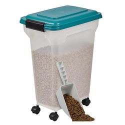 Iris Ohyama, Boite Croquette Chien Hermetique à Roulettes, 18L/7kg, Bleu Sarcelle, Couvercle à Rabat avec Joint Etanche, Plastique, pour Chien, Chat, Friandise, Conteneur Croquettes, sans BPA, ATS-M
