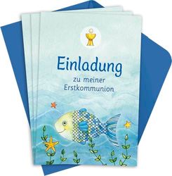 Der Wunschfisch - Einladungskarten zur Erstkommunion: 8 Einladungskarten mit dem beliebten Wunschfisch-Motiv, mit farblich passenden Umschlägen