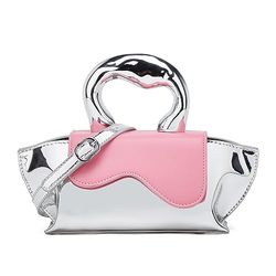 Bolso cruzado pequeño plateado Y2K, bolsos de noche para mujer, bolsos hobo bolsos de hombro para mujer 2025, A rosa, Talla única