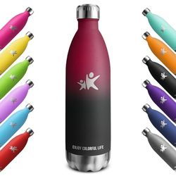 KollyKolla 1 liter roestvrijstalen waterfles, herbruikbare BPA-vrije thermosfles, metaal, voor sport, volwassenen, school, sportschool, reizen