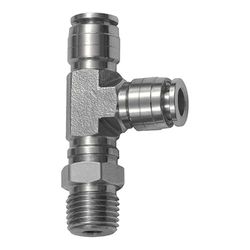 Raccord en T rotatif en forme de L R 1/2 A pour tuyau extérieur Ø 10 mm Pression de travail max. 20 bar Acier inoxydable 1.4404