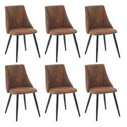 MEUBLE COSY Lot de 6 Chaises de Salle à Manger Vintage Fauteuil Assise rembourrée en suédine Pieds en métal pour Cuisine Salon Chambre Bureau, Style Industriel, Marron, 52,5x49,5x83cm