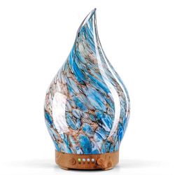 Porseme Aroma Diffuser glas, handgeblazen glazen diffuser luchtbevochtiger ultrasoon stil 7 kleurwisselende leds kamerbevochtiger BPA-vrij voor woning, yoga, spa, met timer, kerstcadeau voor vrouwen