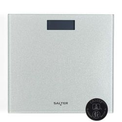 Salter 9037 SVGL3R Báscula Digital De Baño Con Purpurina Plateada, Plataforma Fina De Vidrio Templado Balanza Con Pantalla LCD Grande Y Fácil De Leer, Máx. 180 kg/28 st 8 lb