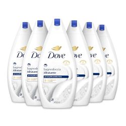 Dove Bagnodoccia Idratante, Formula con Idratante Dermo-Naturale, con 1/4 di Crema Idratante, Dermatologicamente Testato, Bagnoschiuma Uomo e Donna, 100% Bottiglia Riciclata* 6 Pezzi x 450 ml
