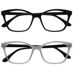 OPULIZE KAT Gafas de Lectura - Pack de 2 - Elegante Montura Ojo de Gato - Negro y Gris - Hombres y Mujeres - Bisagras de Muelle - RR59-17 - +2.00