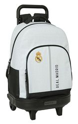 Real Madrid 1ère équipe 24/25 - Grand Sac à Dos à roulettes, Compact, Amovible, idéal pour Enfants de différents âges, Confortable et Polyvalent, qualité et résistance, 33 x 22 x 45 cm, Blanc/Gris,