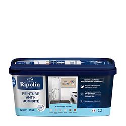 RIPOLIN - Peinture Anti-Humidité Intérieur - Haute Protection pour Murs Sujets aux Infiltrations d'Eau - Protège des Moisissures - Microporeuse & Lessivable - Satin - 2,5L - Lin