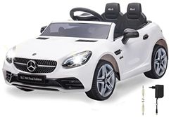 JAMARA 461800 Ride-on Mercedes-Benz SLC kraftfull 12 V batteri för lång körtid, batterinivåindikator, LED-strålkastare, Ultra Grip gummiringar, aux-kontakt, USB, vit