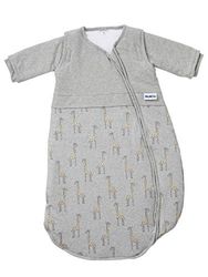 Gesslein 772087 Bubou - Saco de dormir para bebé con mangas extraíbles: saco de dormir regulador de temperatura para todo el año para bebé/niños, tamaño 90 cm, gris jaspeado con jirafas, gris, 480 g