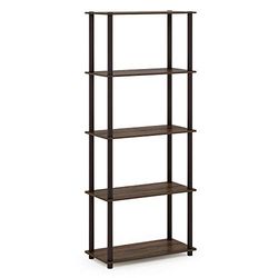 Furinno Besi - Estante Industrial Multiusos de 5 Niveles con Marco de Metal, Ancho, Nogal