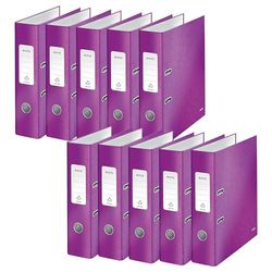 Leitz Wow Lot de 10 Classeur à Levier 180° en Carton Pelliculé Dos de 8 cm - Violet
