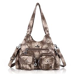 Angel Kiss Handbags for Women Hobo Bags for Large Tote Bag Soft PU Leather Multi-Pocket Shoulder Bag Top Handle Handbag, L.brown