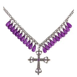 W WIDMANN MILANO Party Fashion - Collier croix gothique avec goutte de Jupiter, collier, chaîne croisée, bijoux fantaisie, gothique, Day of the Dead, Dia de los Muertos, Halloween
